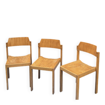 Three vintage beech chairs Rainer SHELL SCHLAPP MOBEL