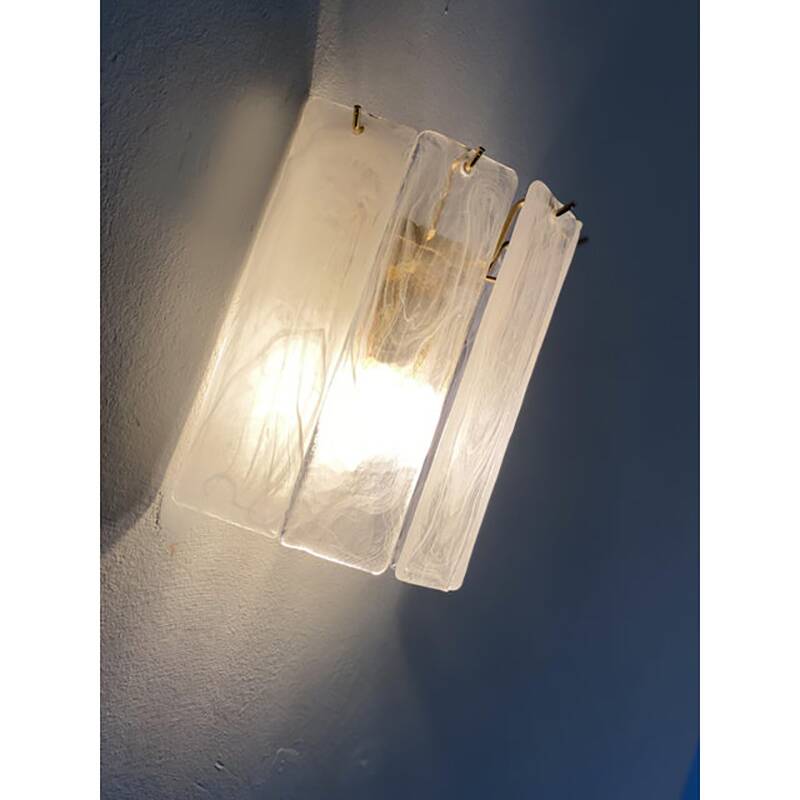Set of Two Venied-White Alabastro Strips “Listelli” Murano Glass Gold 24k Wall Sconce by SimoEng