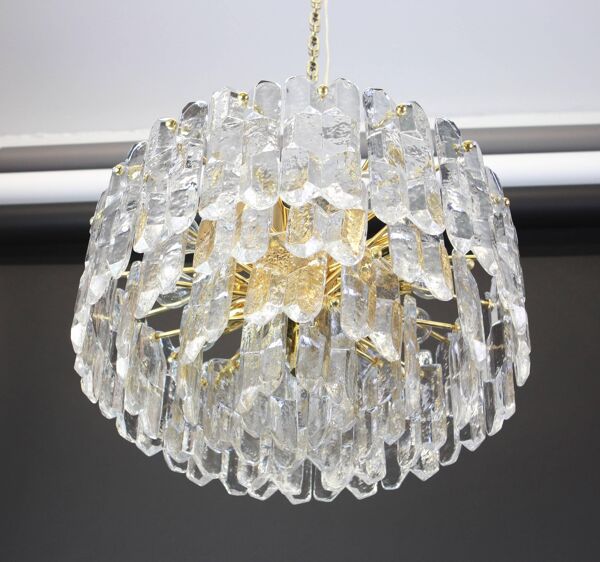 Lustre en laiton doré et verre de Murano Palazzo, Kalmar, Autriche, 1970