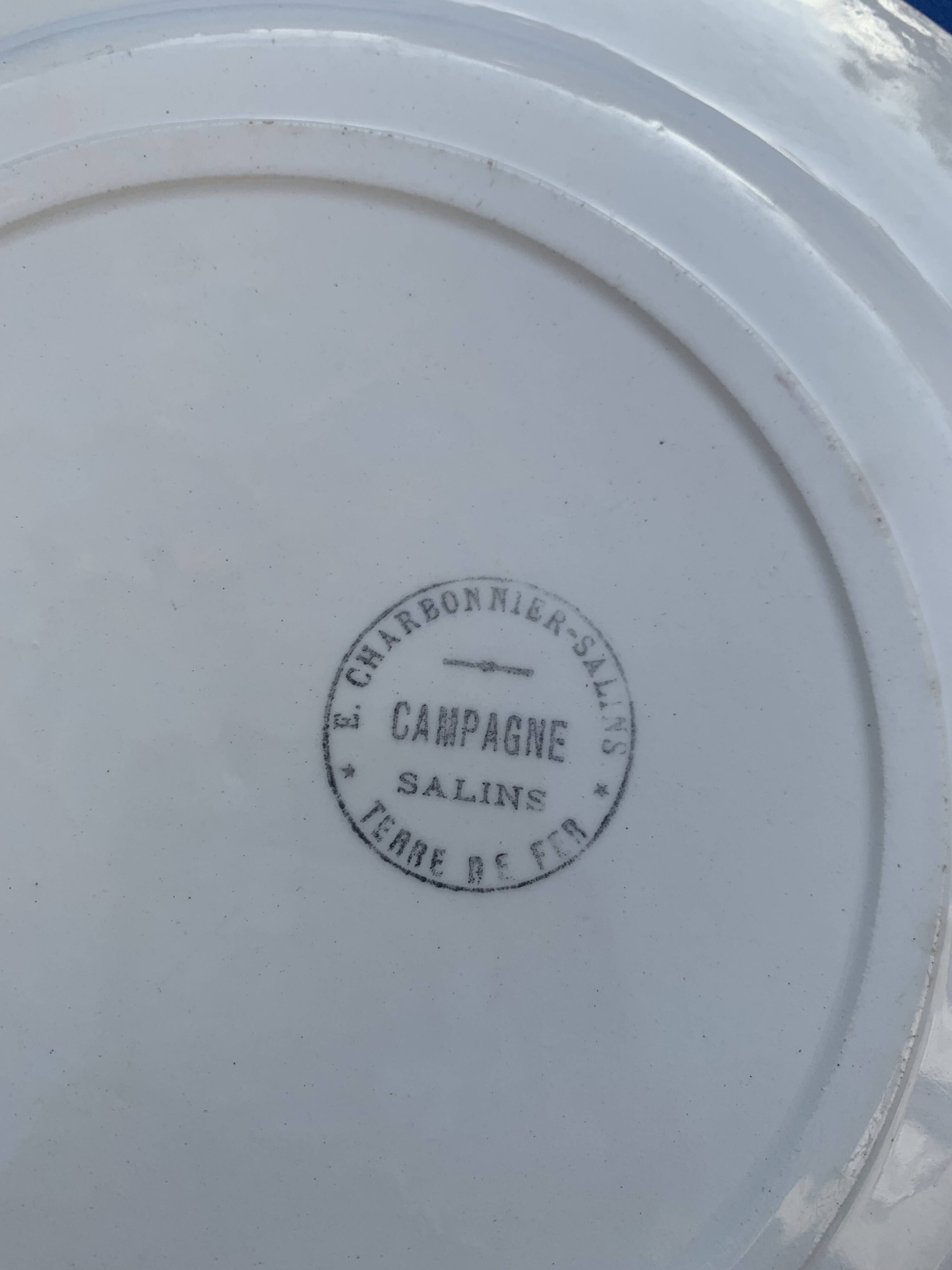 6 flat plates E. Charbonnier, Salins, Terre de Fer, countryside model, made in France, vintage