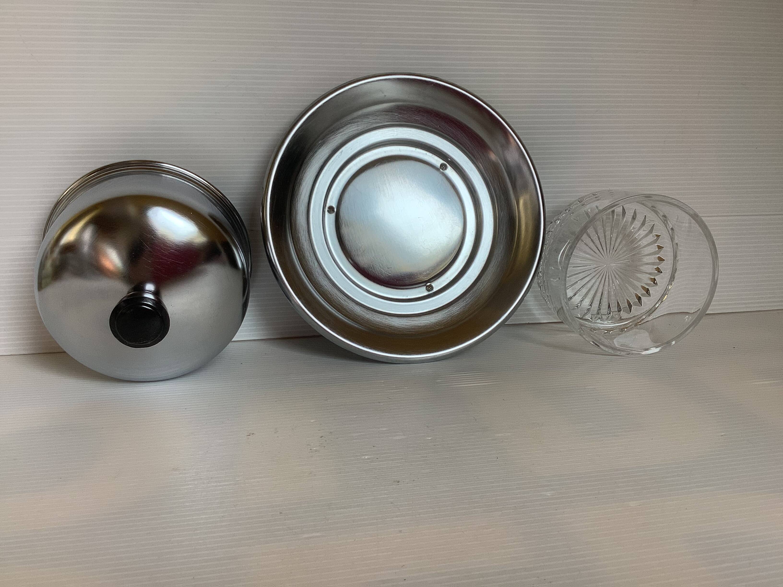 Beurrier Ancien à Cloche - Porcelaine Blanche Et Inox Argenté, Vintage