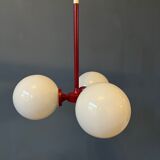Lustre en verre opalin rouge du milieu du siècle