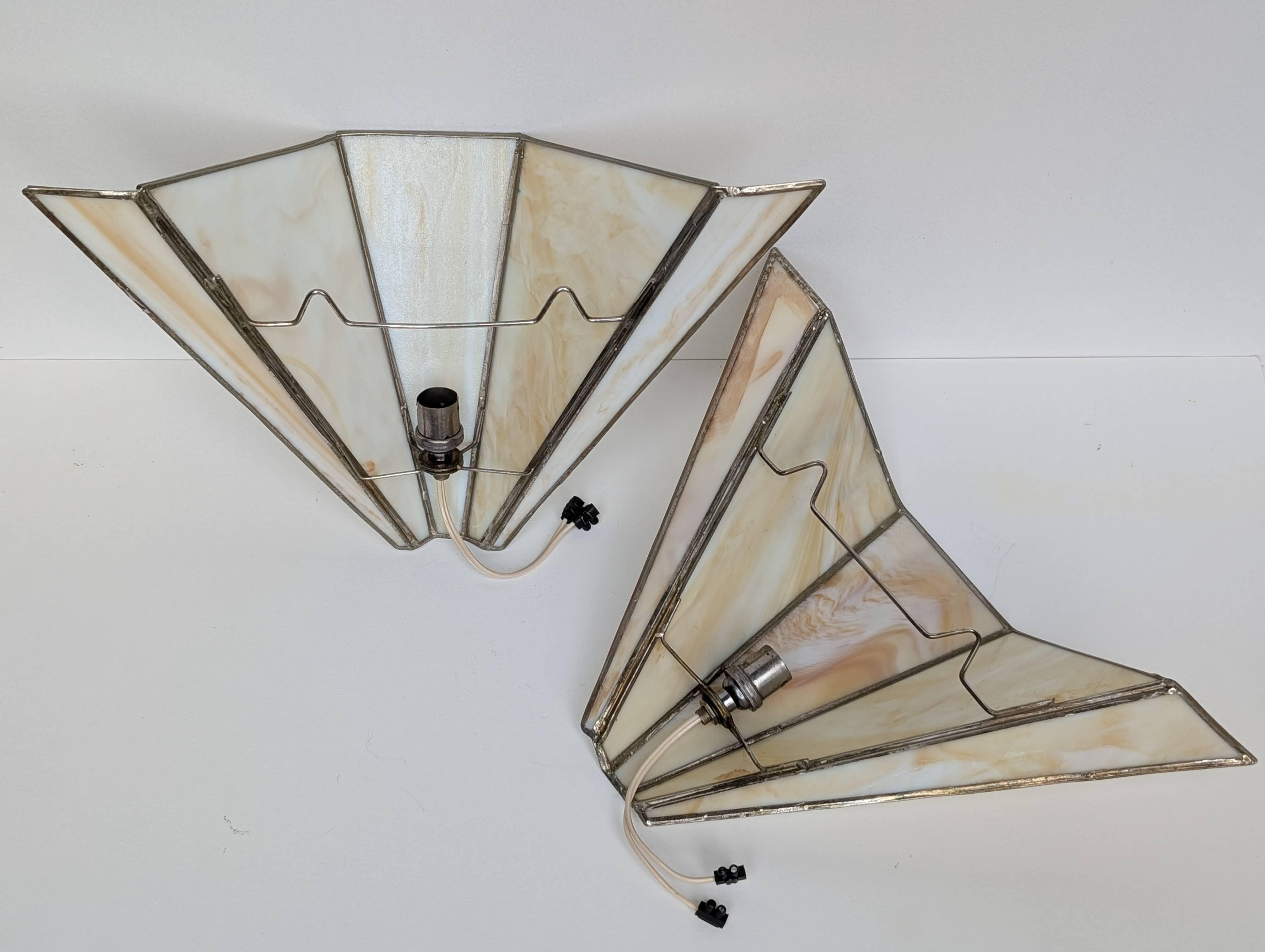 Pair of Art Deco glass paste wall lights