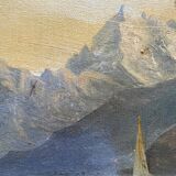 Marine painting "animated lake landscape" HST Italy Switzerland? Nineteenth century