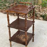 Napoleon style side table in solid vintage oak wood with 3 shelves