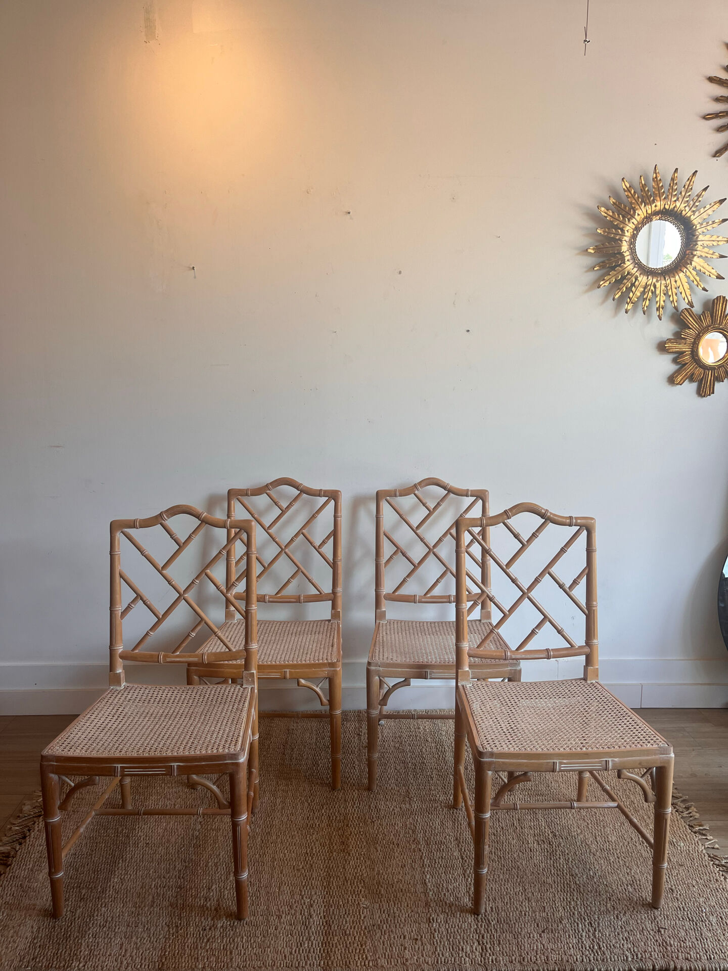 Ensemble de 4 chaises Chippendale 'Faux Bamboo' vintage