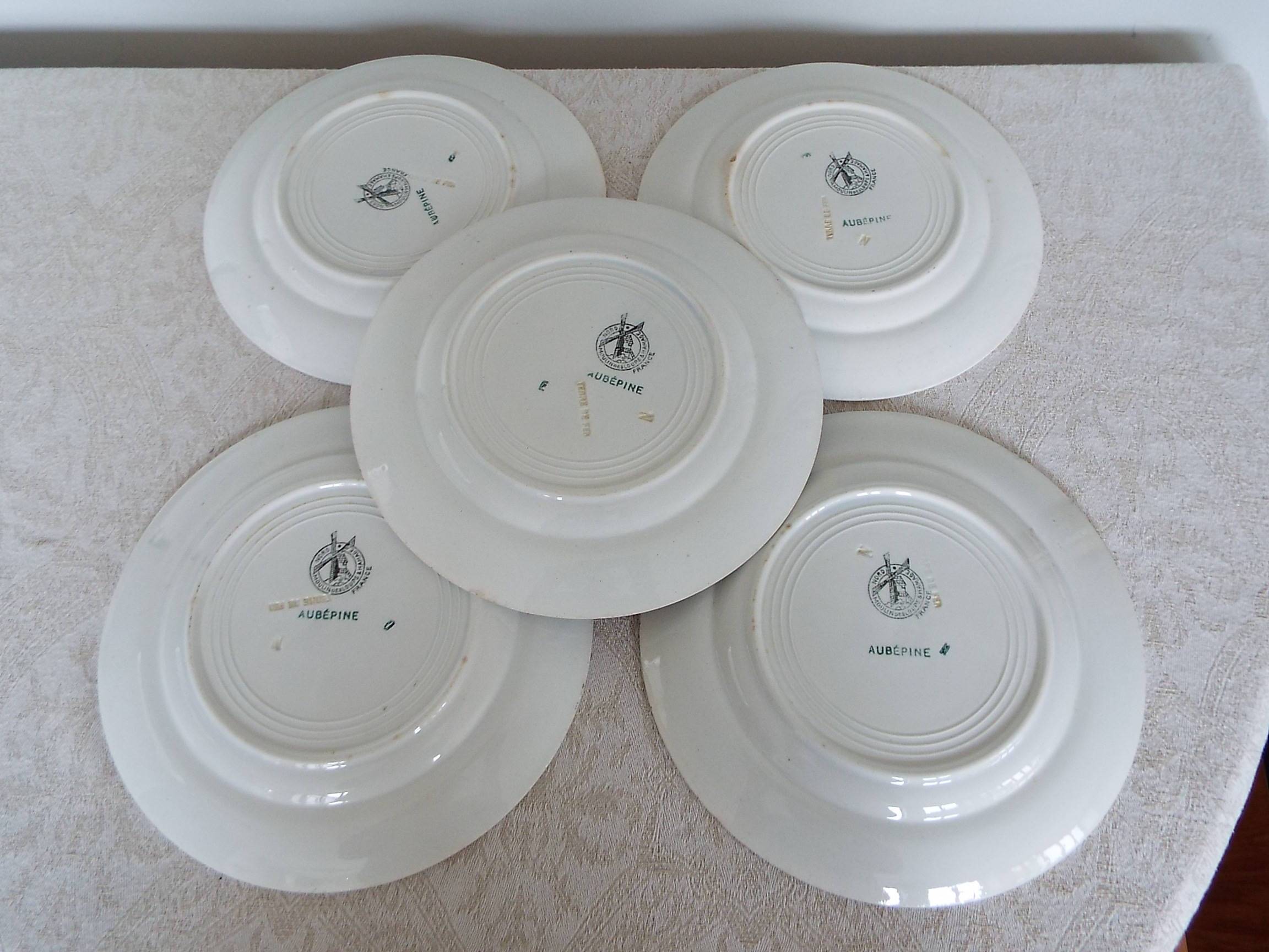 5 assiettes plates terre de fer Moulin des Loups Aubépine