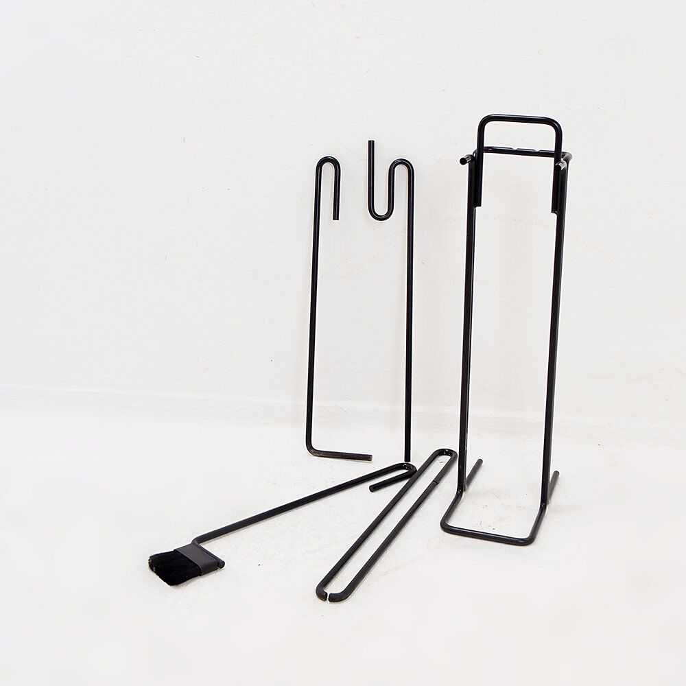 Minimalist black metal fireplace accessory set 'Mace-Line' by Ann Maes - 1970s