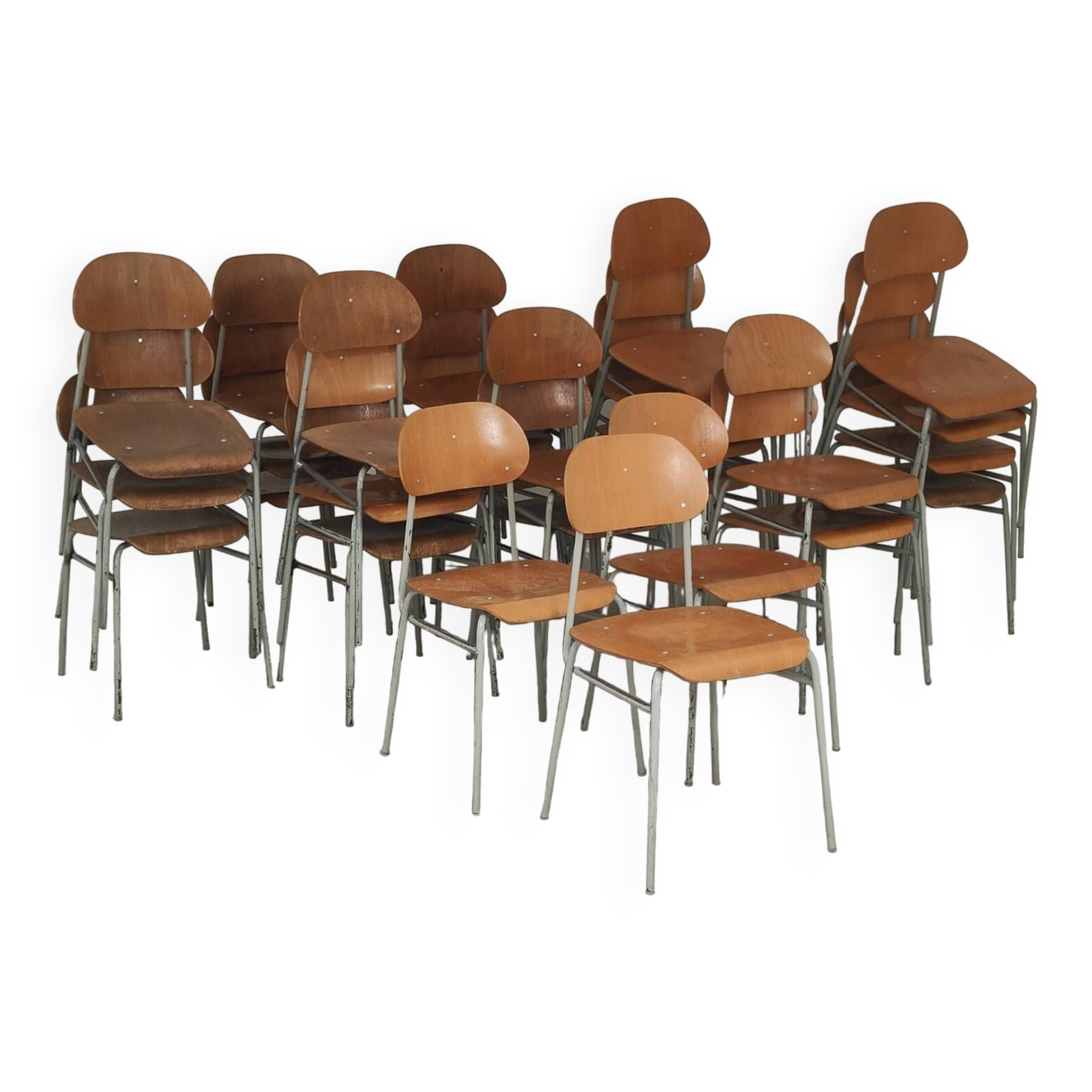 Lot of 24 chairs school chairs industrial style ex Czechoslovakia 1950