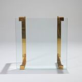 Table basse carrée en verre et laiton, ronald schmidt, 1980s