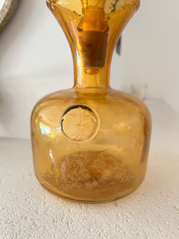 Amber glass carafe with fleur-de-lis decoration – mid 20th century