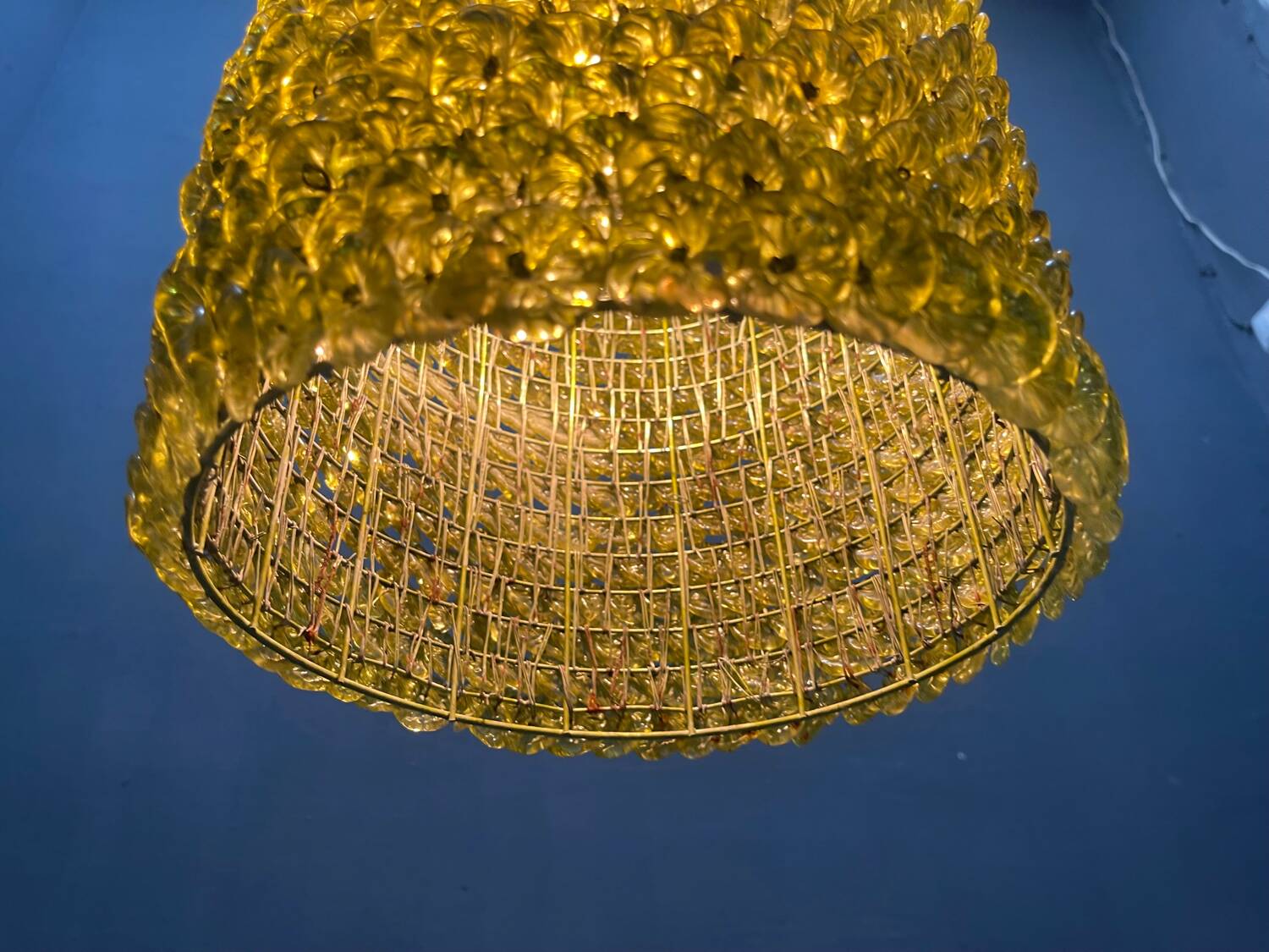 Olive Green Murano Glass Flower Light Pendants Set of 2