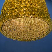 Ensemble de 2 suspensions lumineuses en verre de Murano vert olive en forme de fleur