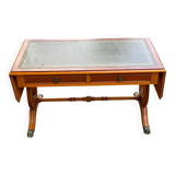 Table basse victorienne extensible en bois massif d'acajou et cuir vert