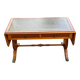 Victorian extendable coffee table in solid mahogany wood and green leather