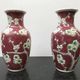 Pair of vase ancient chinese ceramics white - red decor vintage flowers