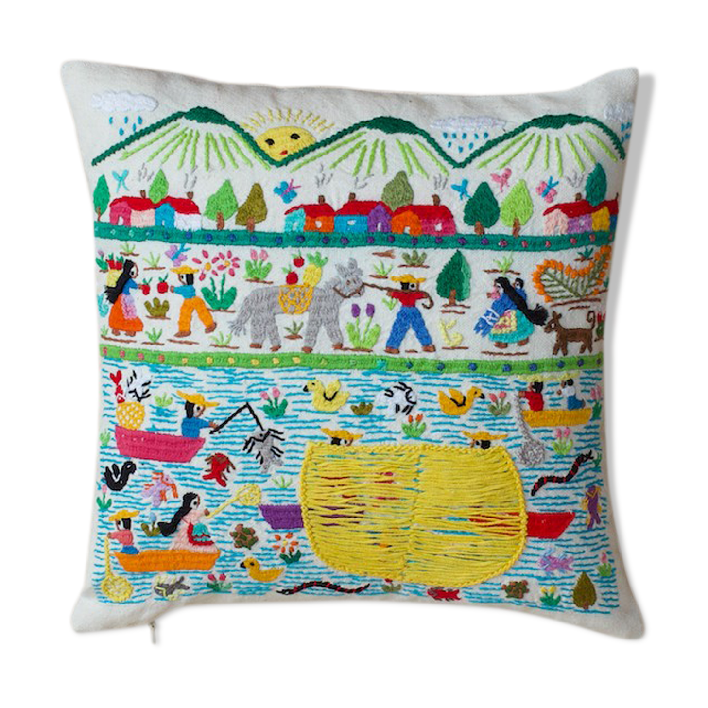 Hand-embroidered cushion