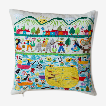 Hand-embroidered cushion