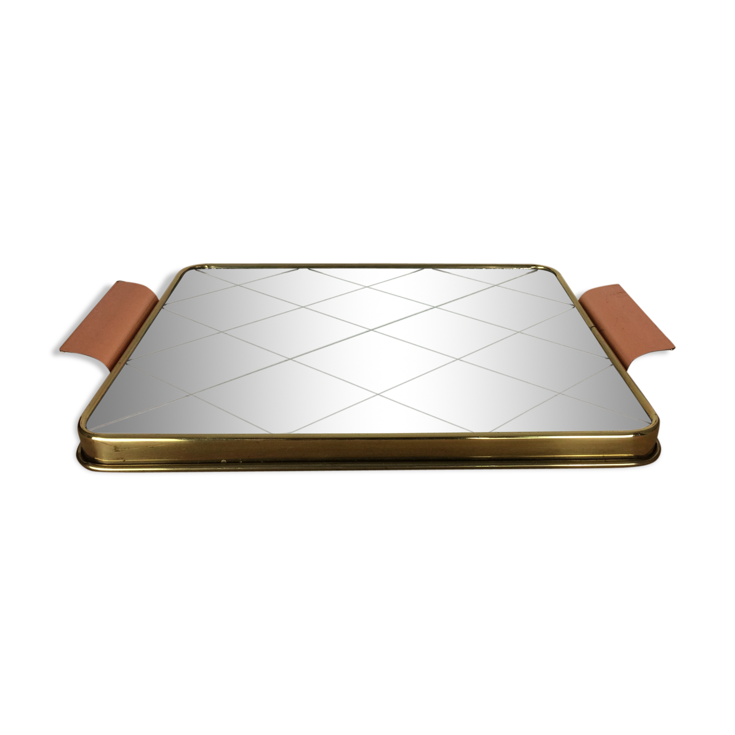Gold metal gridded mirror tray