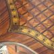Wooden bedside table with marquetry and bronze, side table with curved legs