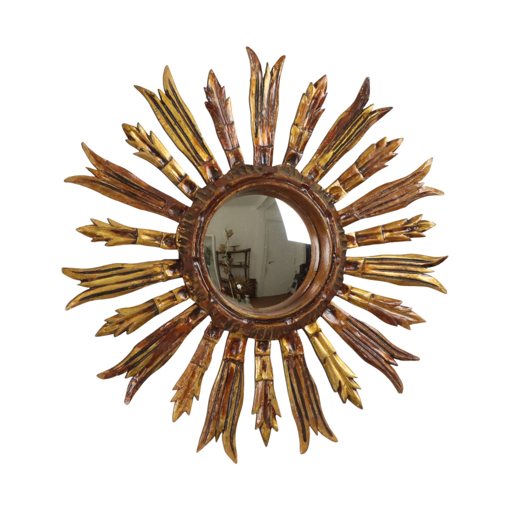 Vintage Wooden Sun Mirror Sunburst Gold Fifties 52cm