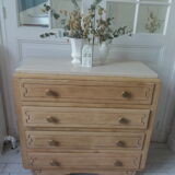 Vintage oak chest of drawers, a travertine plate laid for tray.