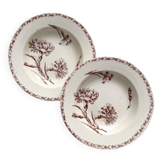 2 “Oeillet” ironstone earthenware soup plates KG Lunéville