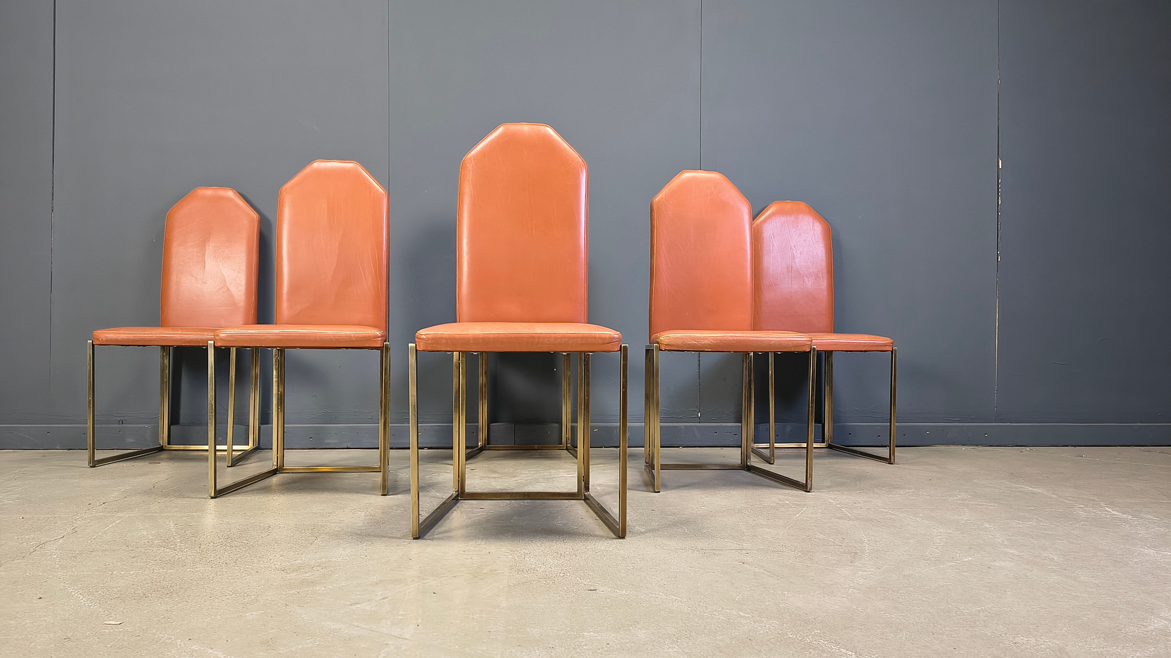 Vintage brass dining chairs by Belgochrom, 1970s