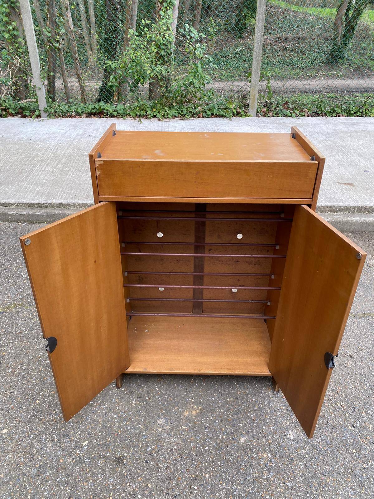 1960s Scandinavian wooden shoe storage cabinet dresser