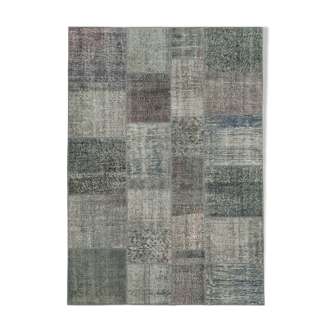 Tapis oriental vintage noué à la main 170 cm x 241 cm gris patchwork