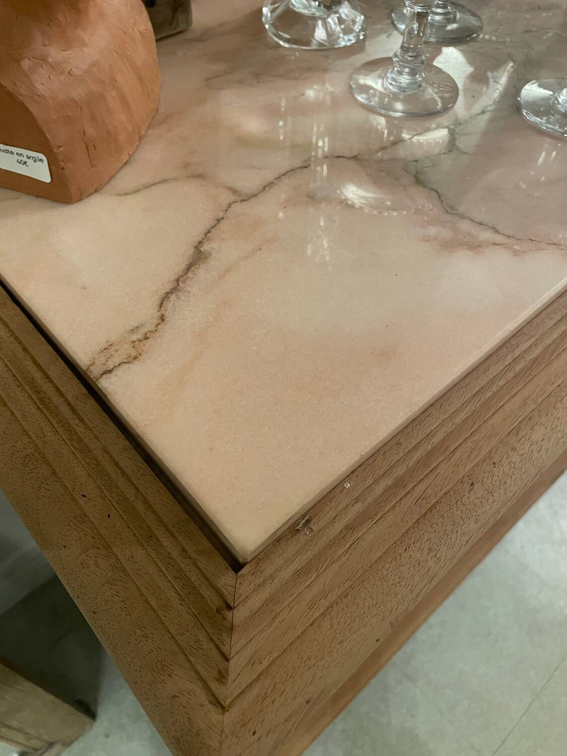 Sandblasted console with pale pink marble, Henri II style