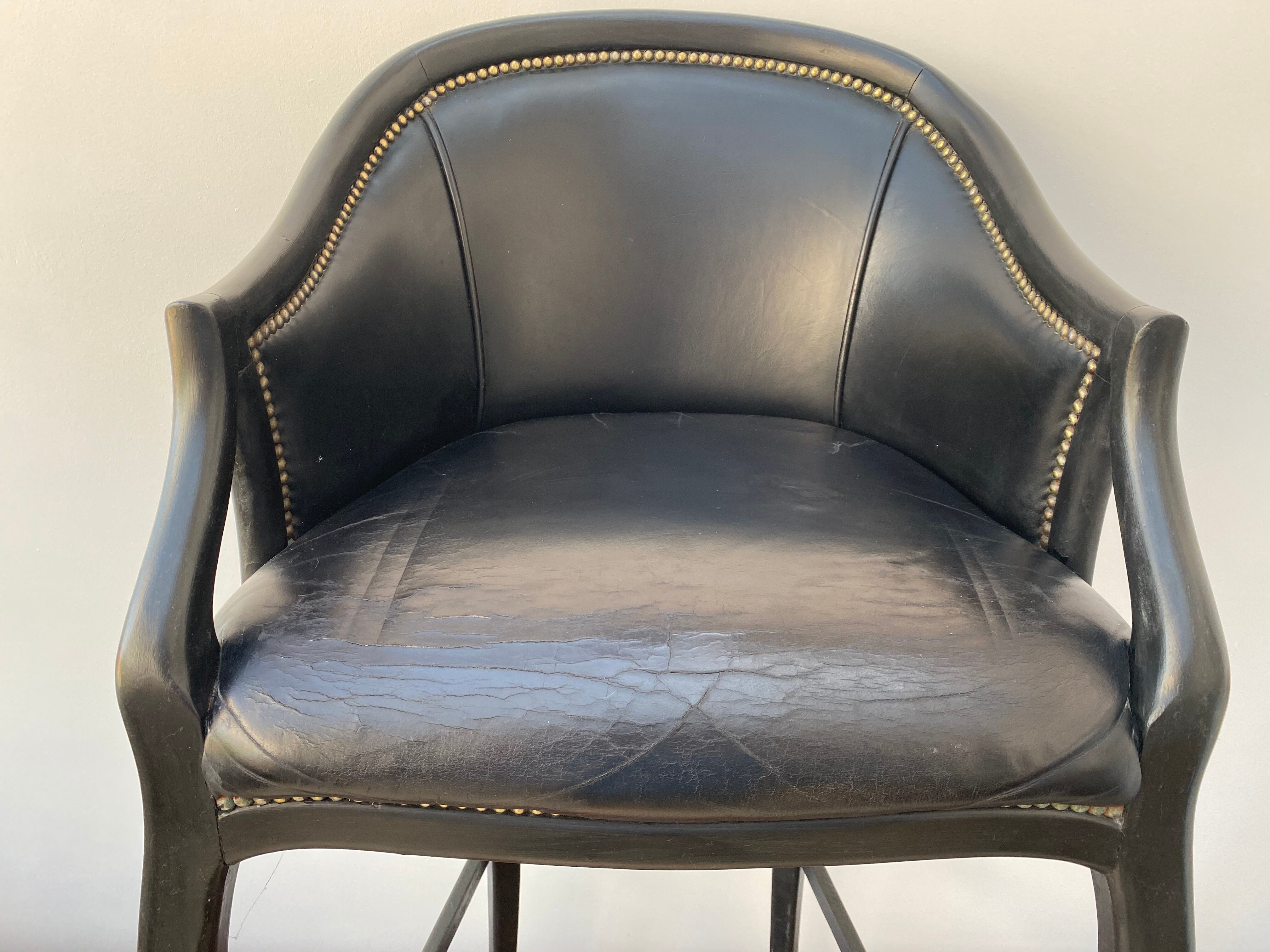 Tall black leather bar chair
