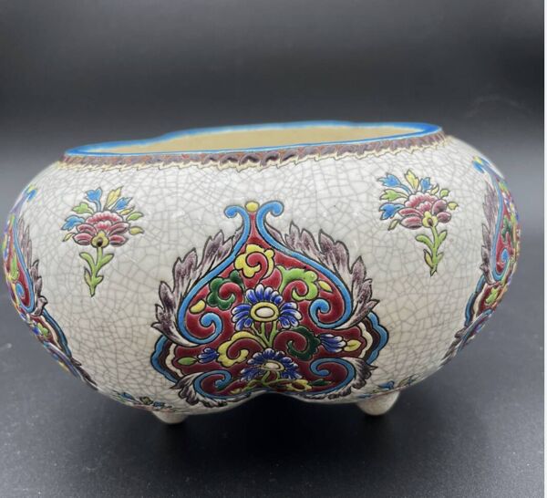 Cache-pot en faïence émaillée fin XIXe, style émaux de Longwy - 648003