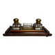 Desk inkwell in molded wood, brass and crystal, late 19th century