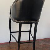 Tall black leather bar chair
