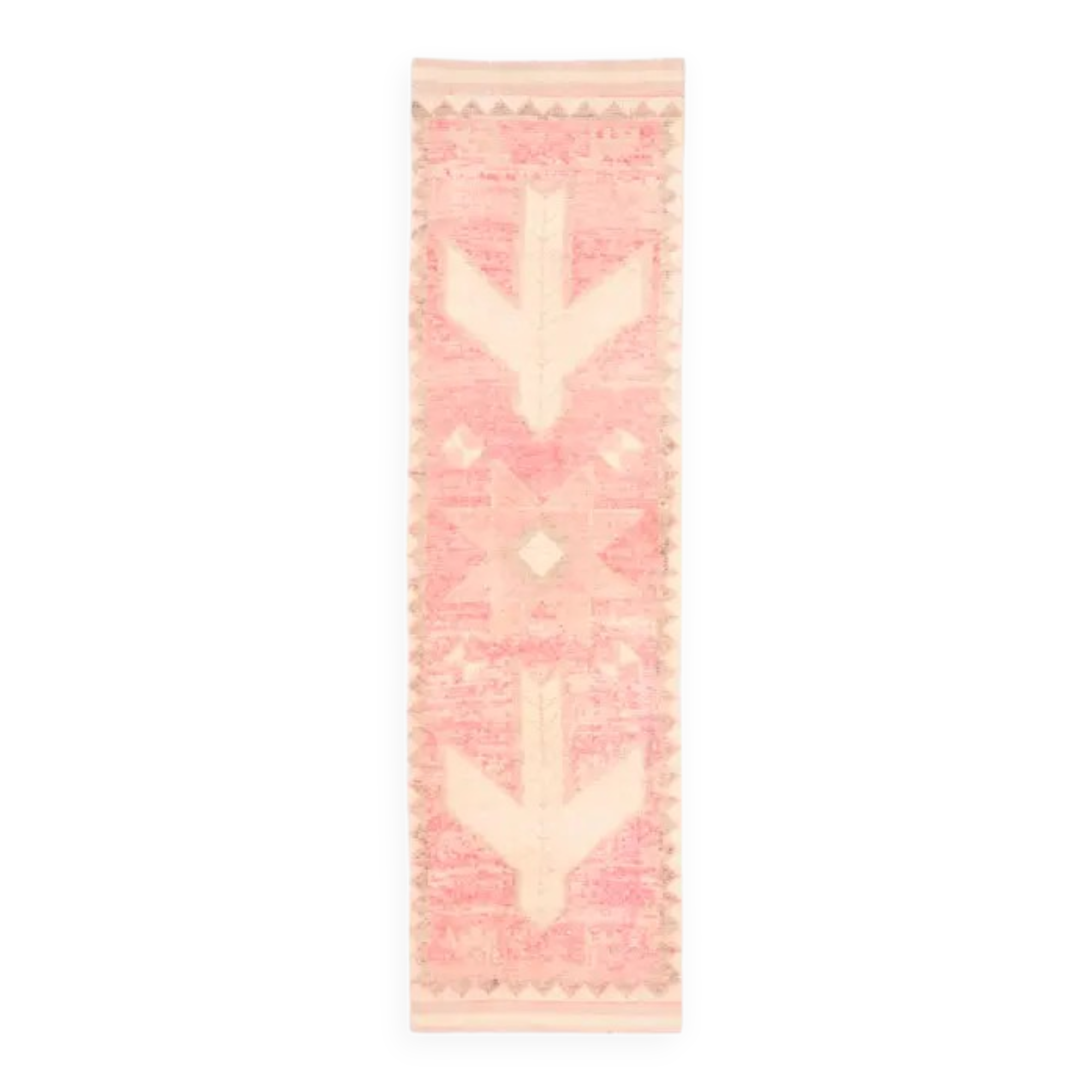 Vintage Turkish Oushak handmade wool cotton pink runner rug 83x310