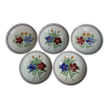 Ensemble de cinq  assiettes creuses anciennes en céramique émaillée, XIXème siècle, 23 cm