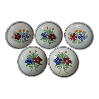 Set of five old hollow plates in glazed ceramic, nineteenth century, 23 cm