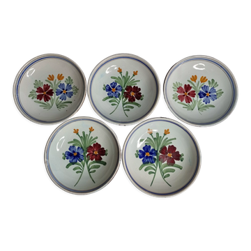 Set of five old hollow plates in glazed ceramic, nineteenth century, 23 cm