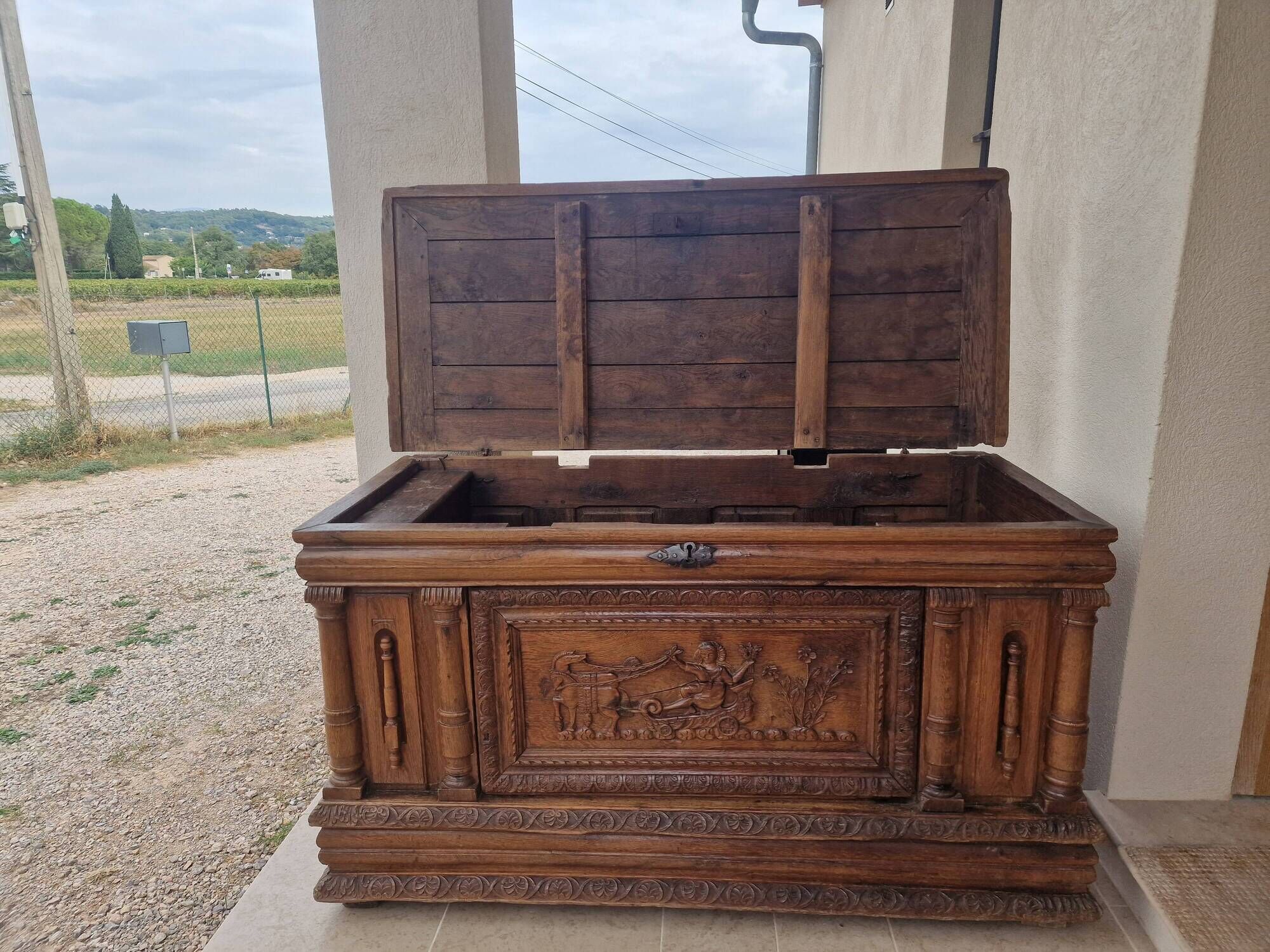 Antique carved oak chest