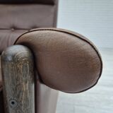 1970s, Danish armchair, original condition, furniture leather, dark oak wood.