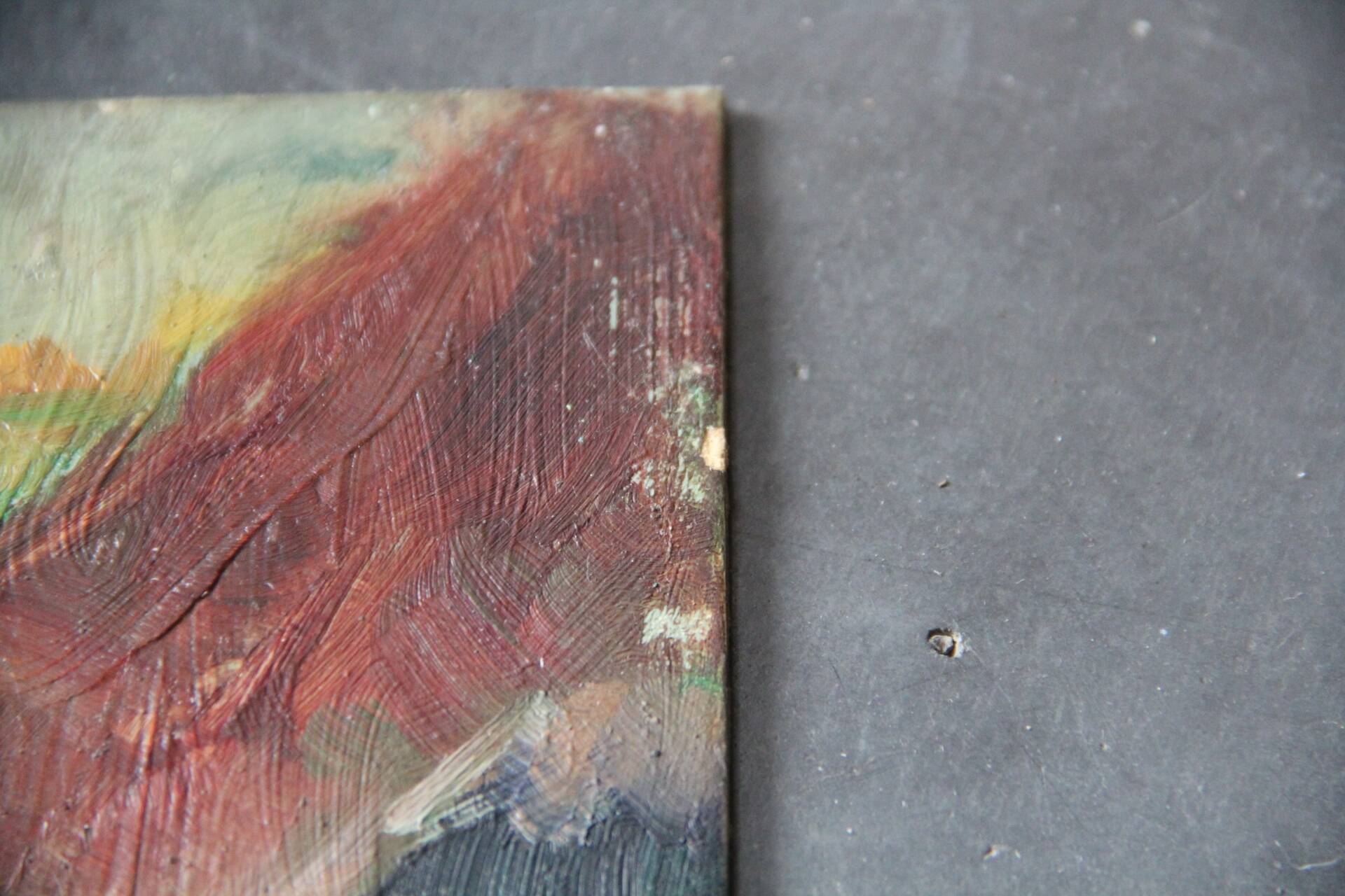 Oil painting on cardboard: cart in the countryside