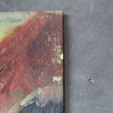 Oil painting on cardboard: cart in the countryside