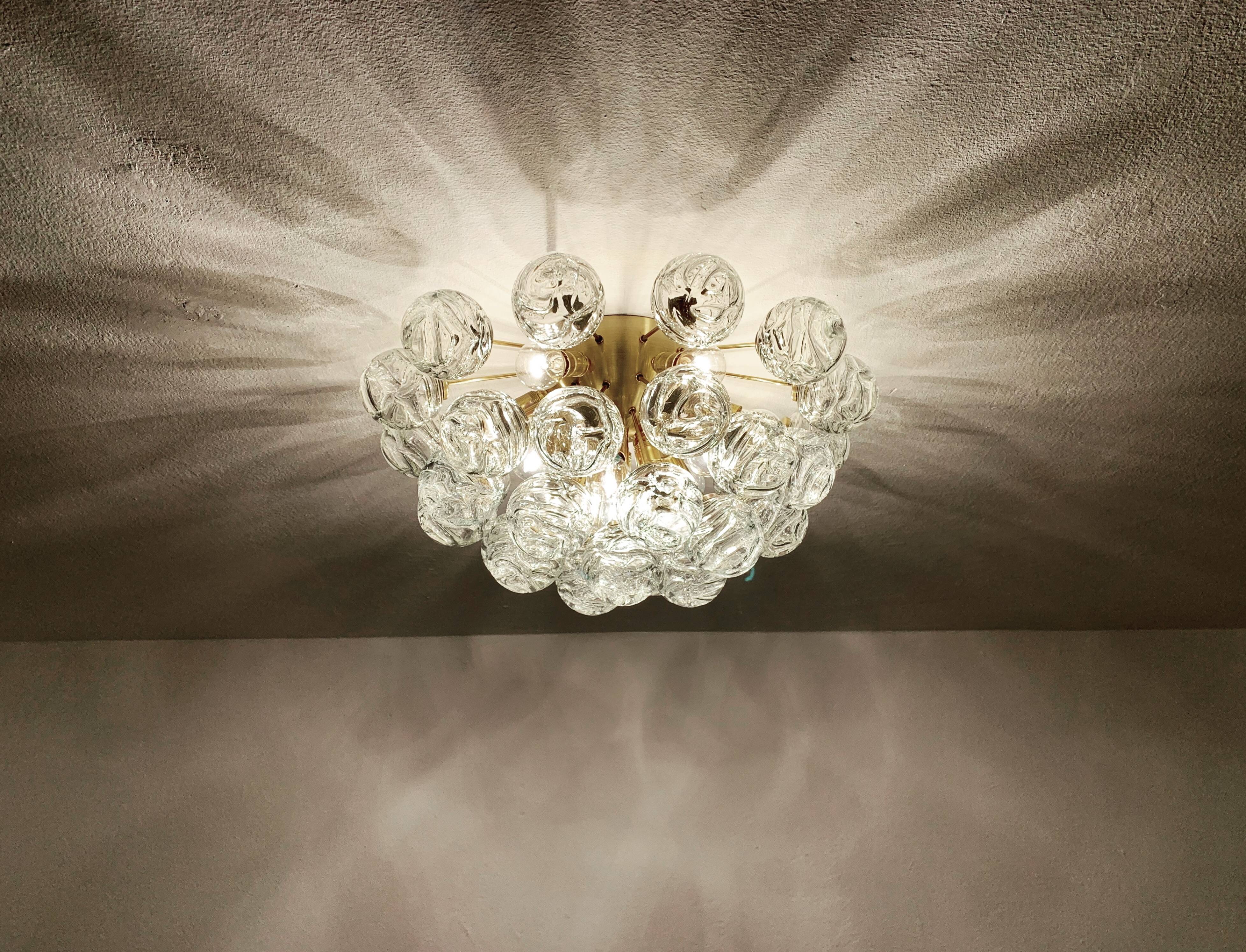 1 of 2 Amazing Golden Bubble Glass Flush Lamps by Doria