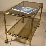 Serving trolley, table on wheels in "bamboo" brass