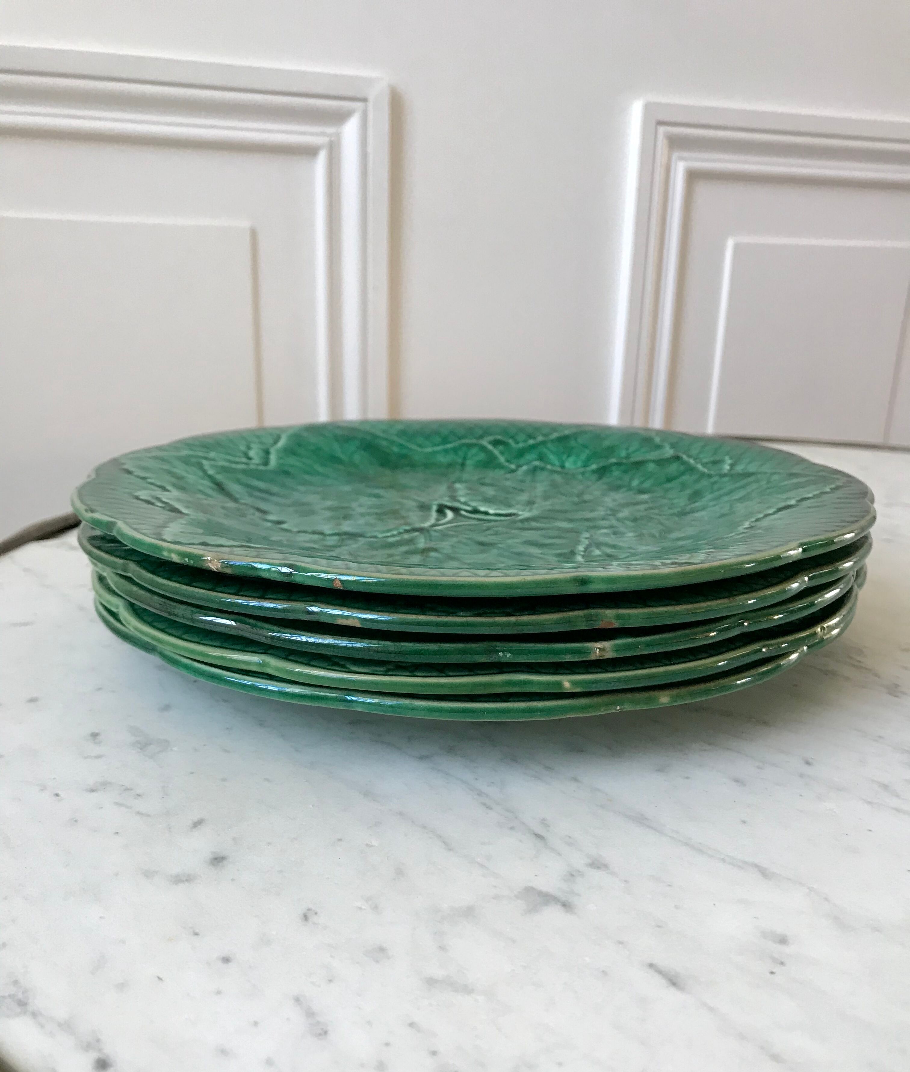 Set of 5 gien dessert plates in slurry leaf model 50s