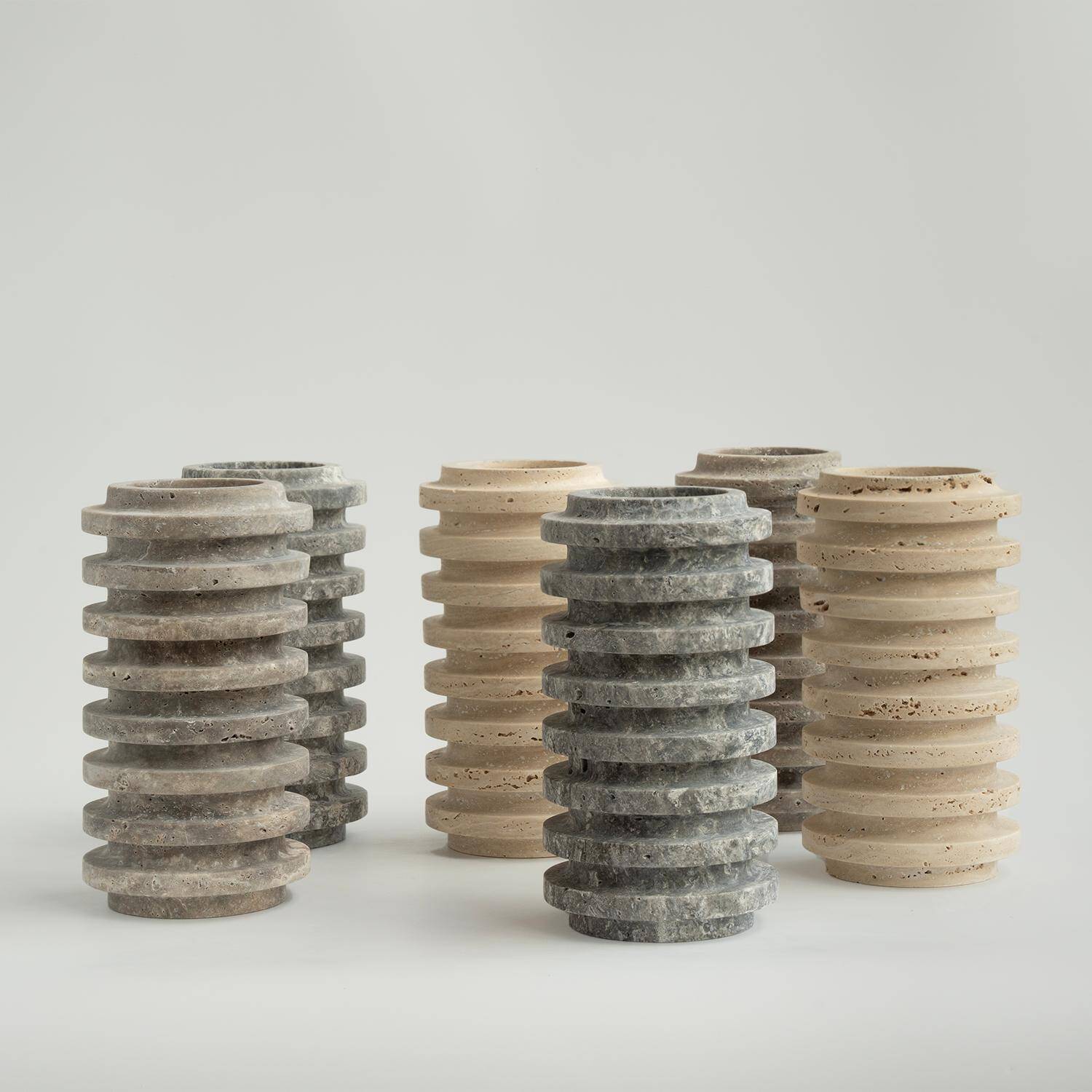 Layered vase in Silver travertine