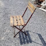6 folding iron chairs and wooden seat