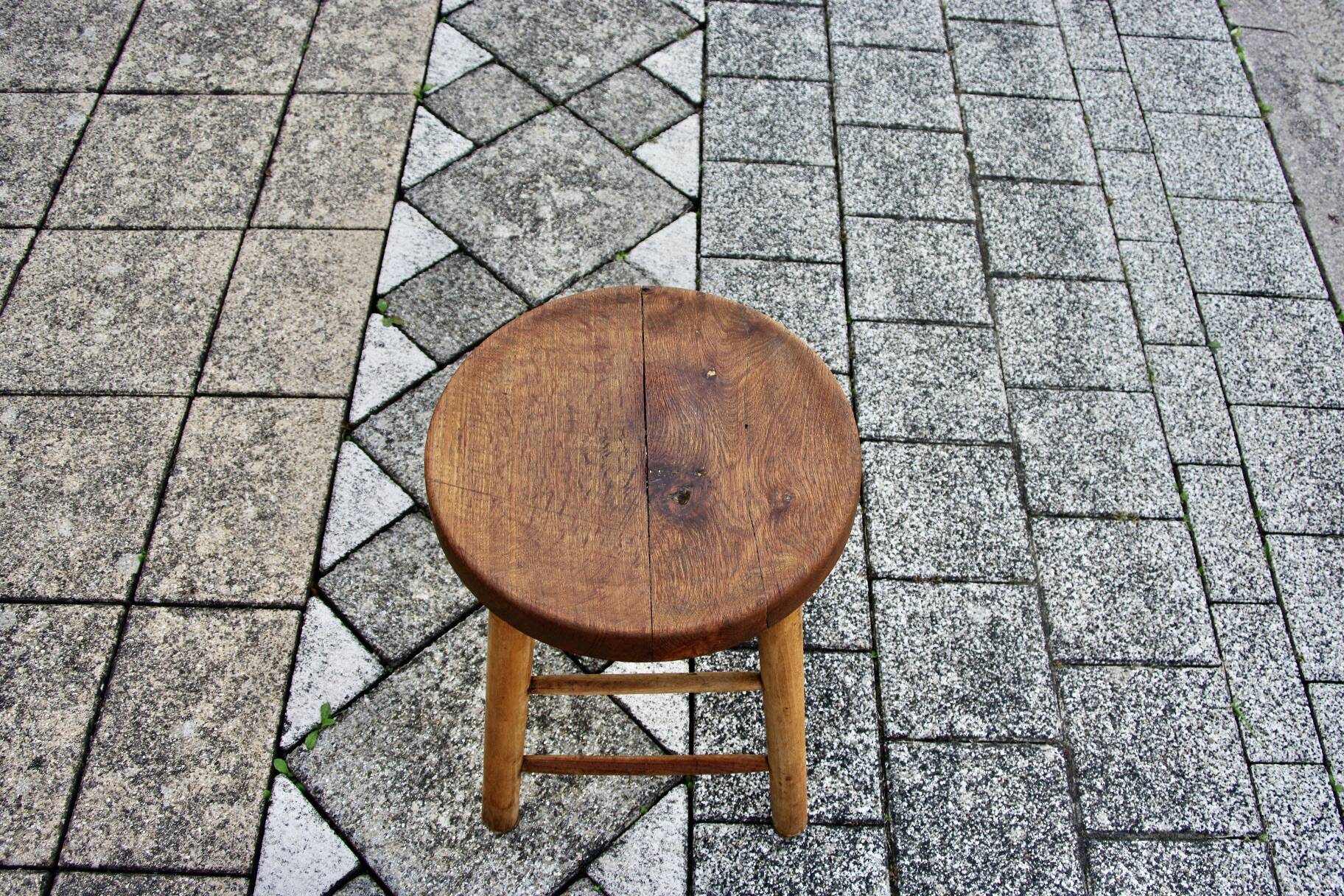 Vintage oak stool from maison hurel paris 1960