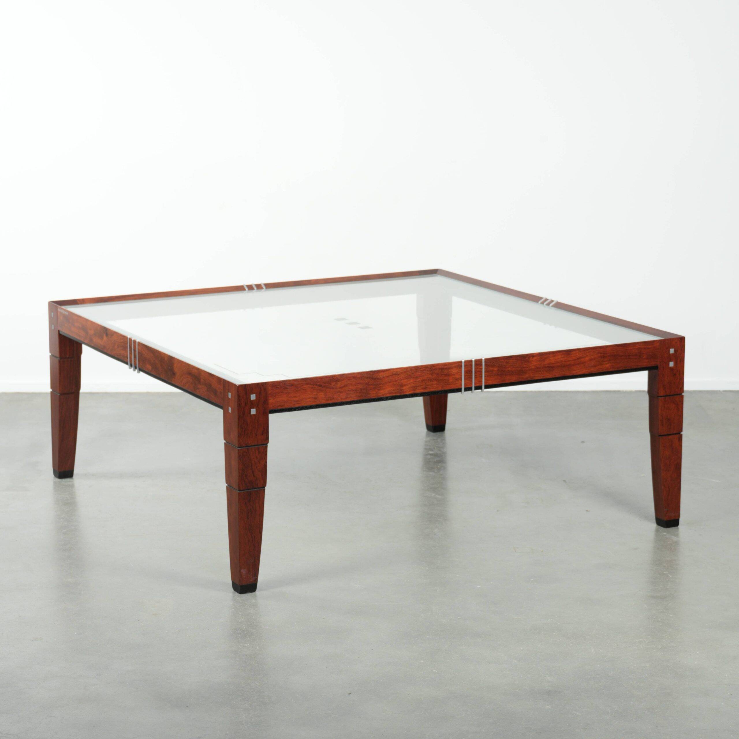 Beautiful and unique square Art Deco design coffee table with a glass top